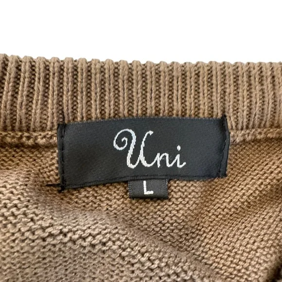 NWOT Uni Brown Sweater Vest Men’s L Cotton Knit Pullover - Picture 6 of 9